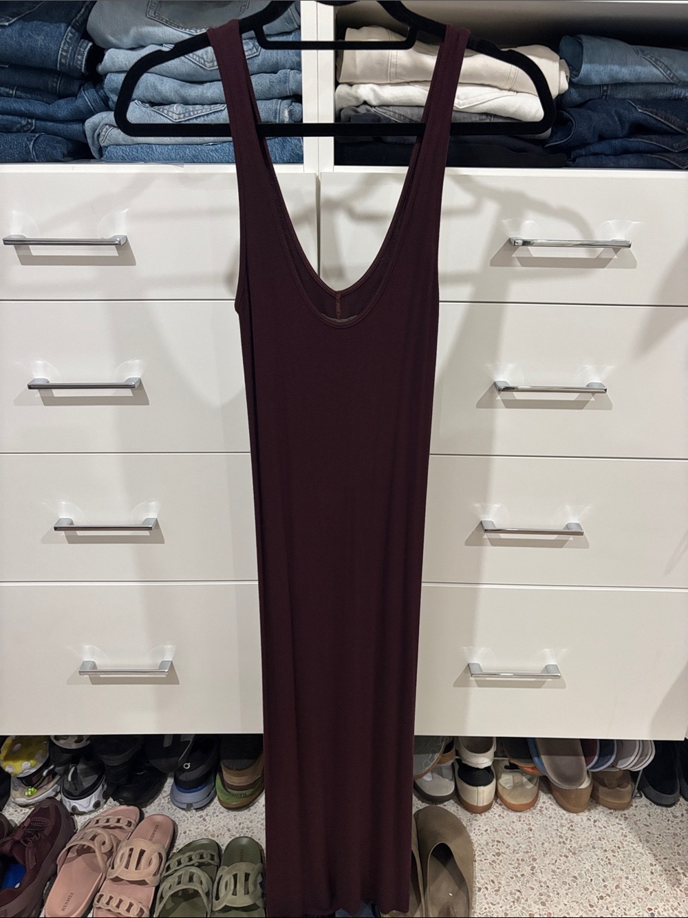 Enza Costa Scoop Neck Maxi Dress in Burgundy